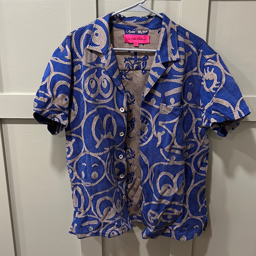 THE ELDER STATESMAN Men's Expression Short Sleeve Button Shirt Size Medium